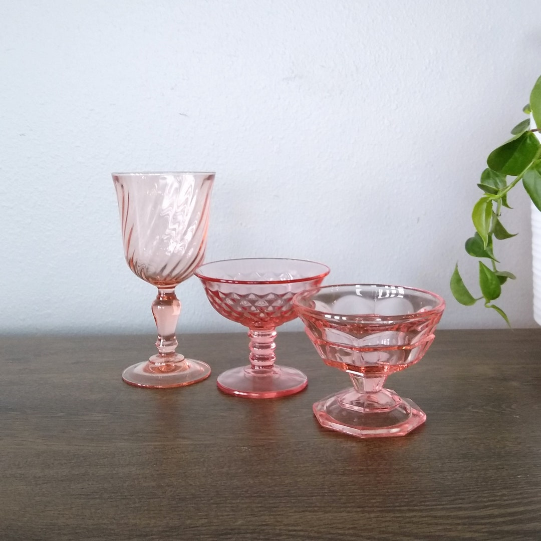 Vintage Curated Pink Glassware Set Mixed Pink Glassware Etsy