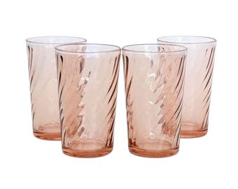 Vintage Cristal D'Arques Durand Rosaline Pink Swirl Optic Tumbler Water Glasses - Luminarc