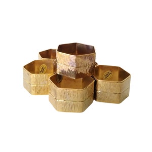 Vintage Hexagonal Brass Napkin Rings with Textured Design - Napkin Holders