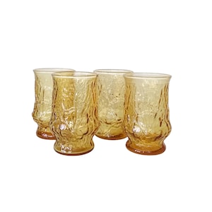 Vintage Anchor Hocking Rainflower Amber Juice Glasses with Flower Power Design