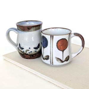 Vintage Stoneware Coffee Mug Set - 70s Boho Mismatched Mugs