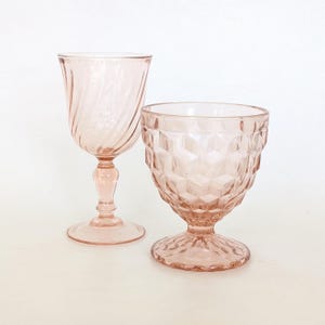 Vintage Pink Glassware Set - Wine Glass - Cubist Glass - Jeannette - Arcoroc
