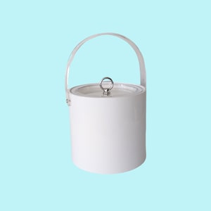 Vintage Georges Briard White Vinyl Ice Bucket with Clear Lucite Lid and Handle