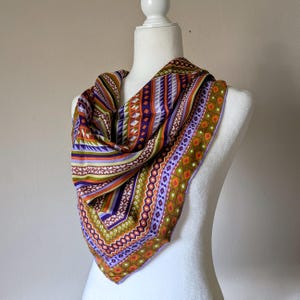 Vintage Rayon Silk Scarf with Bold Modern Print, Made in Japan