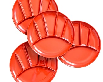Mid-Century Vintage Orange Lacquerware Fondue Plates - Divided