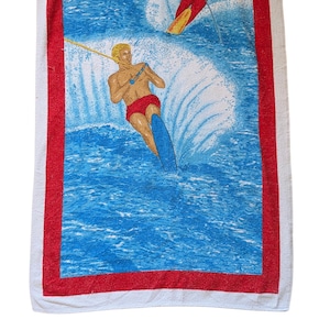 Vintage Beach Towel with Water Skiers - Island Fun Retro Towel