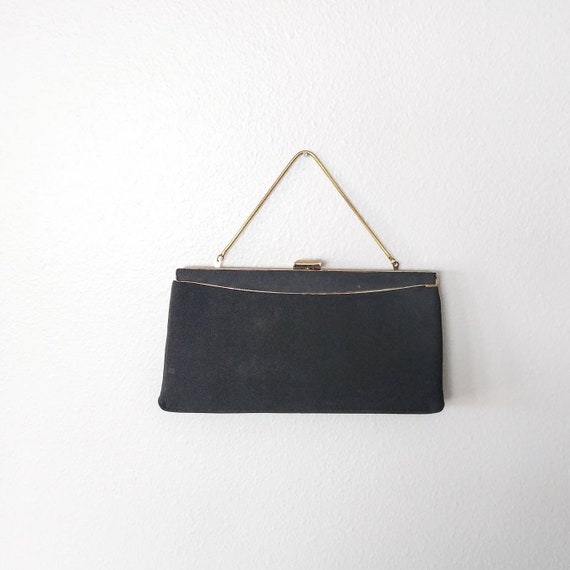 Vintage Black Crepe Handbag - Convertible Chain S… - image 2