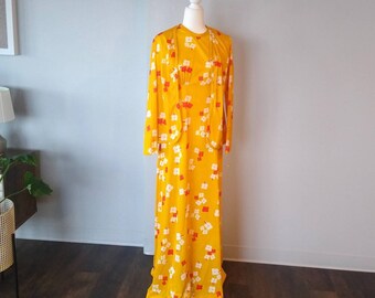 Vintage Yellow Maxi Dress - Marigold Yellow Floral Sleeveless Maxi Dress with Matching Jacket