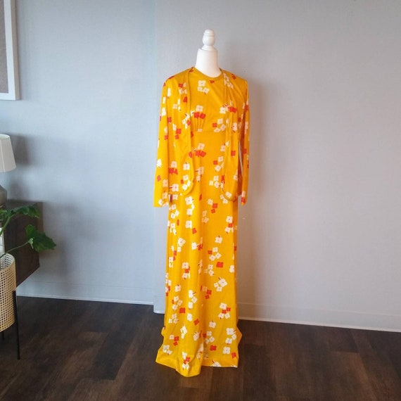 Vintage Yellow Maxi Dress - Marigold Yellow Flora… - image 1