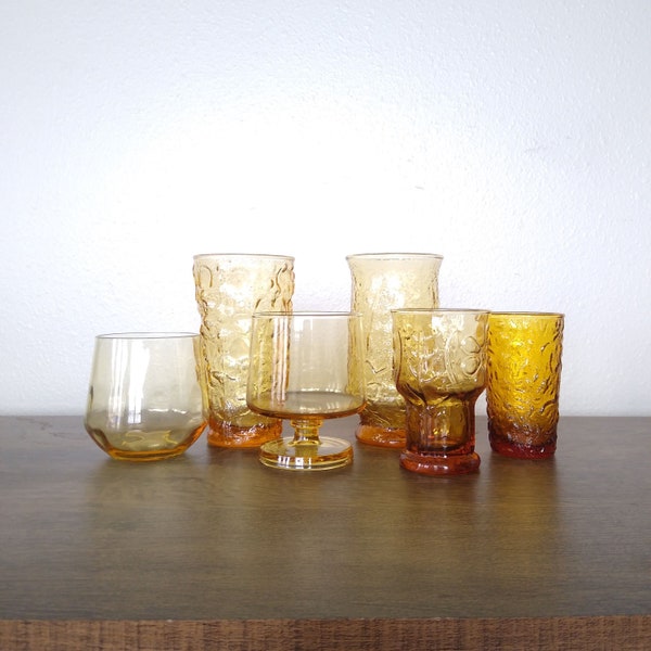 Vintage Amber Mixed Glassware Set - Curated Glassware - Colored Glassware Set - Vintage Glassware