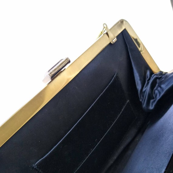 Vintage Black Crepe Handbag - Convertible Chain S… - image 6