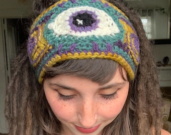 Crochet Headband Pattern - Third Eye Freeform Crochet Headband // Freestyle Eyeball Spiral Ear Warmer PATTERN