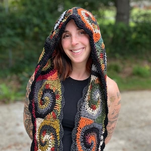 Crochet Hood Pattern - Spiral Hooded Scarf // Spiral Granny Square Scarf Pattern