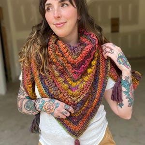 Fable Shawl Crochet Pattern - Textured Boho Triangle Wrap with Tassels