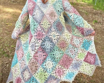 Diamond Daisy Crochet Coat Pattern – Join-As-You-Go Cardigan (PDF Pattern)