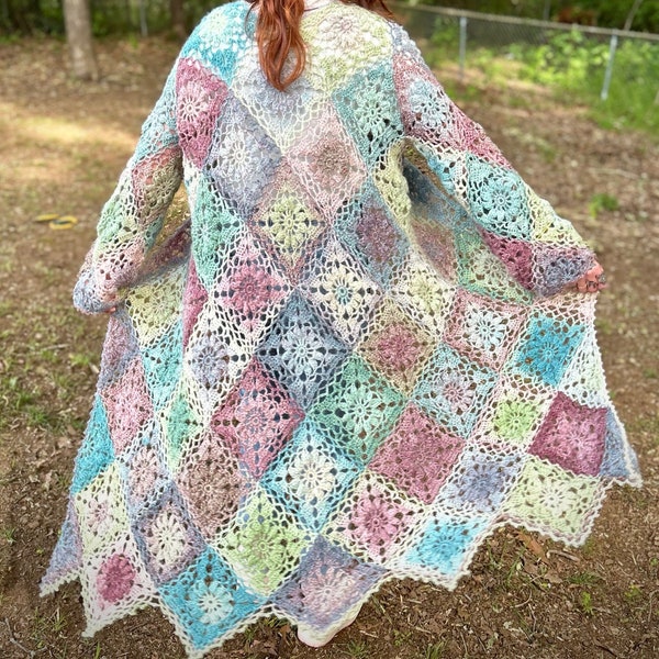 Diamond Daisy Coat Crochet Pattern // Long Cardigan Duster Pattern
