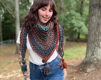 Crochet Scarf Pattern - Blue Ridge Bandana Scarf / Shawl // Triangle Scarf