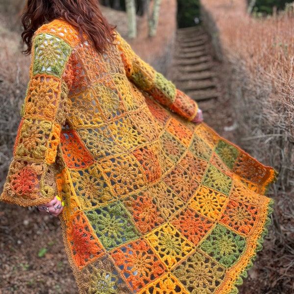 Flower Duster Crochet Pattern // Manteau pull long