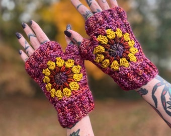 Crochet Flower Fingerless Gloves Pattern – Granny Square Mitts (PDF Pattern)