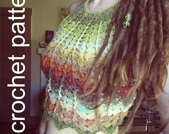 Crochet Crop Top Pattern - Bralette Halter Bikini High Neck Shell Lace Festival Bralette // Fern Crop Top PATTERN
