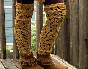 Crochet Leg Warmer Pattern - Spiral Leg Warmers Pattern // Crochet Footless Stockings Tutorial // Crochet Spats // Over the Knee Legwarmers