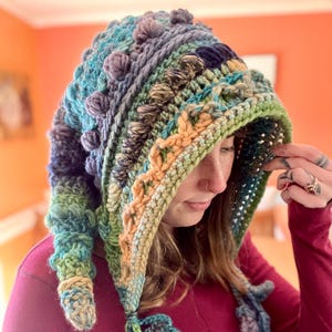Crochet Pixie Hood Pattern - Fable Pixie Hood Crochet Pattern with Star, Moon, and Leaf Tassels