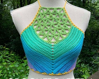 Crochet Crop Top Pattern - Sacred Flower Crop Top Crochet Pattern // Flower of Life Sacred Geometry Cropped Festival Halter Top