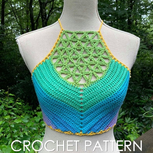 Crochet Crop Top Pattern - Sacred Flower Crop Top Crochet Pattern // Flower of Life Sacred Geometry Cropped Festival Halter Top