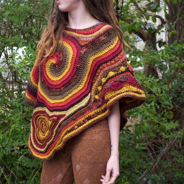 Earthy Freeform Crochet Poncho // Ooak FIber Art