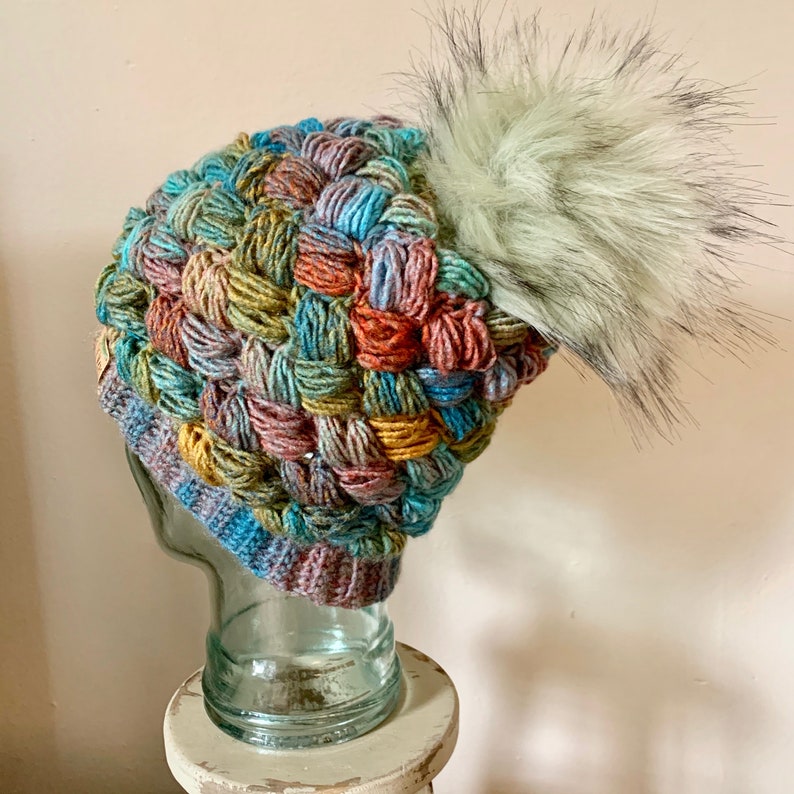 Crochet Hat Pattern Harlequin Puff Stitch Beanie image 7