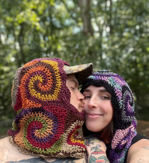 Gray Multicolor Granny Square Crochet Balaclava | Flower