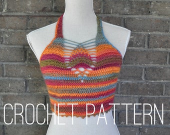 Crochet Crop Top Pattern - Halter Bralette Festival Top // Pineapple Crop Top