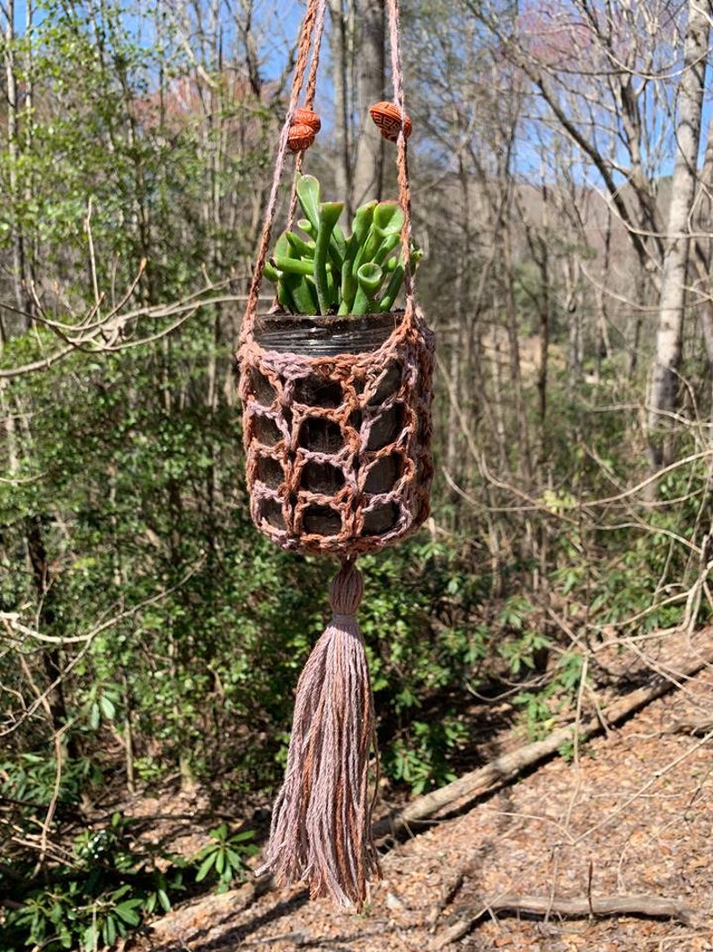 5 Hanging Planters with Tassels Boho Home Decor Crochet Plant Hangers Succulent Planter Crochet Planter Pattern