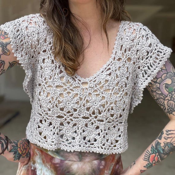 unbouquet　lace crochet tops LACY FLOWER TOP Crochet Pattern - Pdf Guide in English