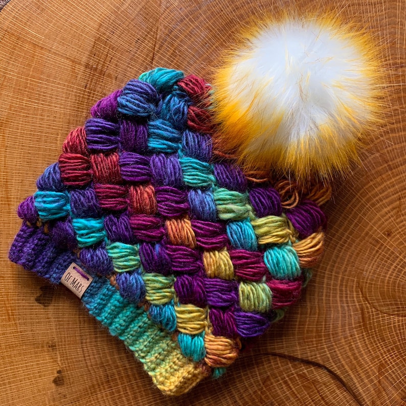 Crochet Hat Pattern Harlequin Puff Stitch Beanie image 2