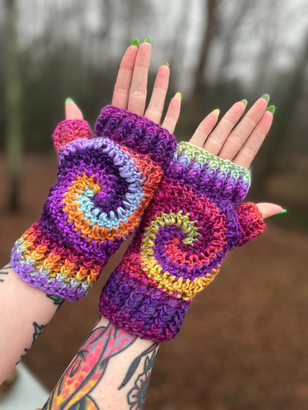Spiral Fingerless Gloves Crochet Pattern Etsy Canada