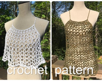 Crochet Top and Dress Pattern - Lace Layering Top // Shirt Dress // Women Trapeze Tunic Top // Cascade Crop Top & Dress PATTERN