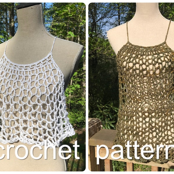 Crochet Top and Dress Pattern - Lace Layering Top // Shirt Dress // Women Trapeze Tunic Top // Cascade Crop Top & Dress PATTERN