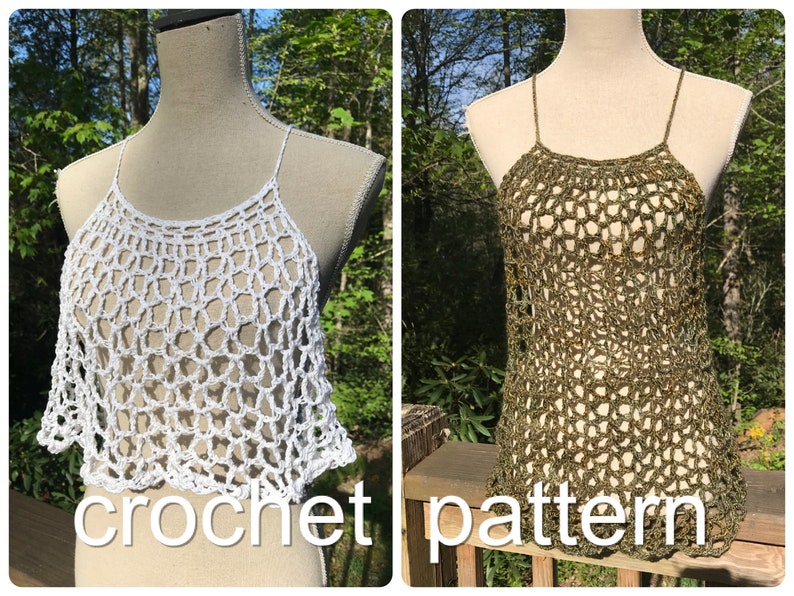 Crochet Top Pattern Lace Layering Top Shirt Dress Easy Adjustable Women Lacy Trapeze Top // Cascade Crop Top & Dress PATTERN image 2