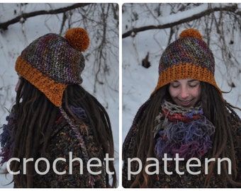 Crochet Hat Pattern - Easy Beginner Slouchy Winter Hat Cap Ribbed Brim // Traveller Pompom Slouchy Hat PATTERN