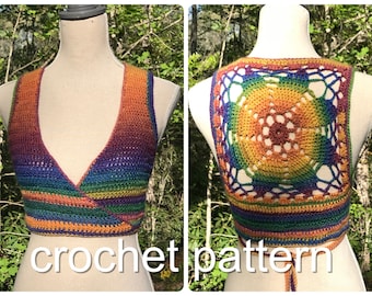 Crochet Vest Pattern - Luna Mandala Wrap Vest // Cropped Sleeveless Sweater Easy Shrug Bolero