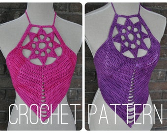 Crochet Crop Top Pattern - Bralette Halter Bikini High Neck Mandala Festival Bralette // Lotus Crop Top PATTERN