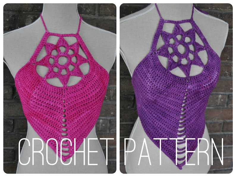 Crochet Crop Top Pattern - Bralette Halter Bikini High Neck Mandala Festival Bralette // Lotus Crop Top PATTERN 