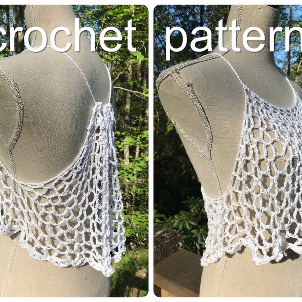 Crochet Top Pattern - Lace Layering Top Shirt Dress Easy Adjustable Women Lacy Trapeze Top // Cascade Crop Top & Dress PATTERN