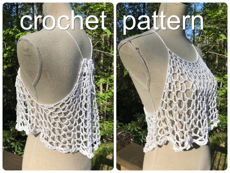 Crochet Top Pattern Lace Layering Top Shirt Dress Easy Adjustable Women Lacy Trapeze Top // Cascade Crop Top & Dress PATTERN image 1