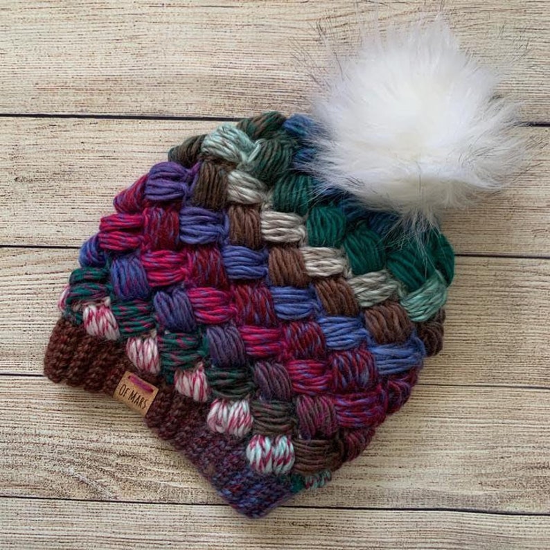 Crochet Hat Pattern Harlequin Puff Stitch Beanie image 4