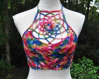 Patrón de top corto de crochet con diseño de atrapasueños - Tutorial para festivales (patrón en PDF)
