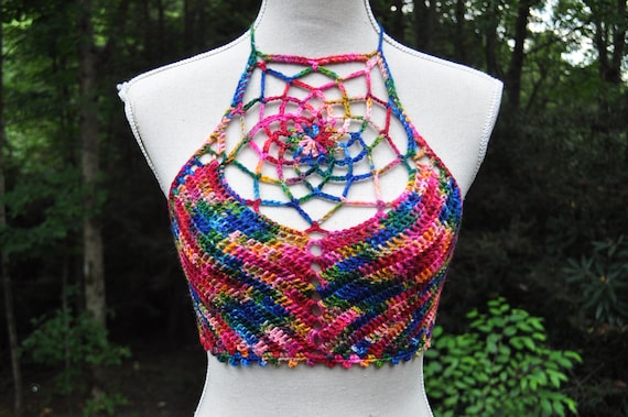 Cup AB Bikini top striped halter size S meter crocheted