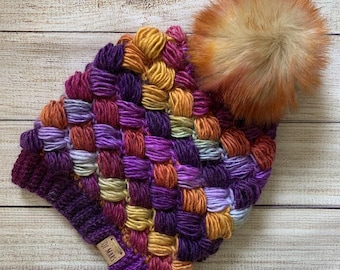 Crochet Hat Pattern - Harlequin Puff Stitch Beanie