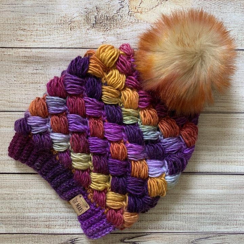 Crochet Hat Pattern Harlequin Puff Stitch Beanie image 1